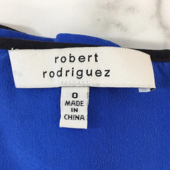 Robert Rodriguez Blouse Womens 0 Blue Black Hem Silk Pullover - Picture 7 of 12